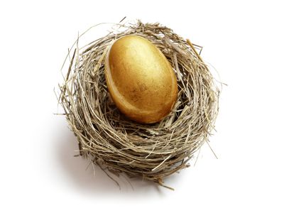 金蛋下在鸟巢里，代表为退休存钱。