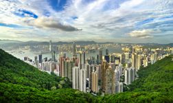 从维多利亚峰顶的香港日落景观