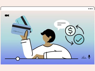 视频屏幕上的人拿着信用卡的插图，周围是金钱符号